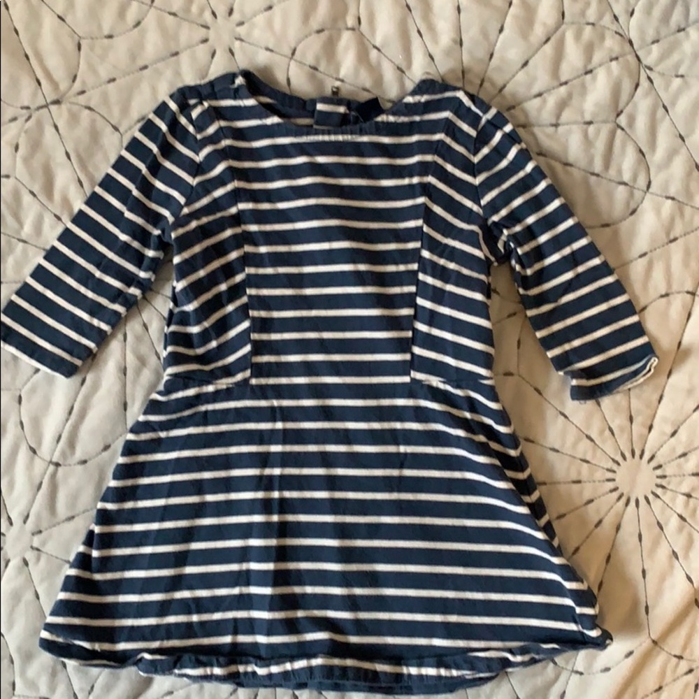 Navy a white striped cotton dress 3/4 sleeves